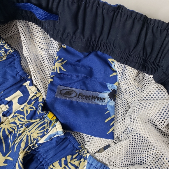 First Wave Hawaiian Print Retro Tropical Board Shorts Vacation Cruise Tropical L - Picture 13 of 14